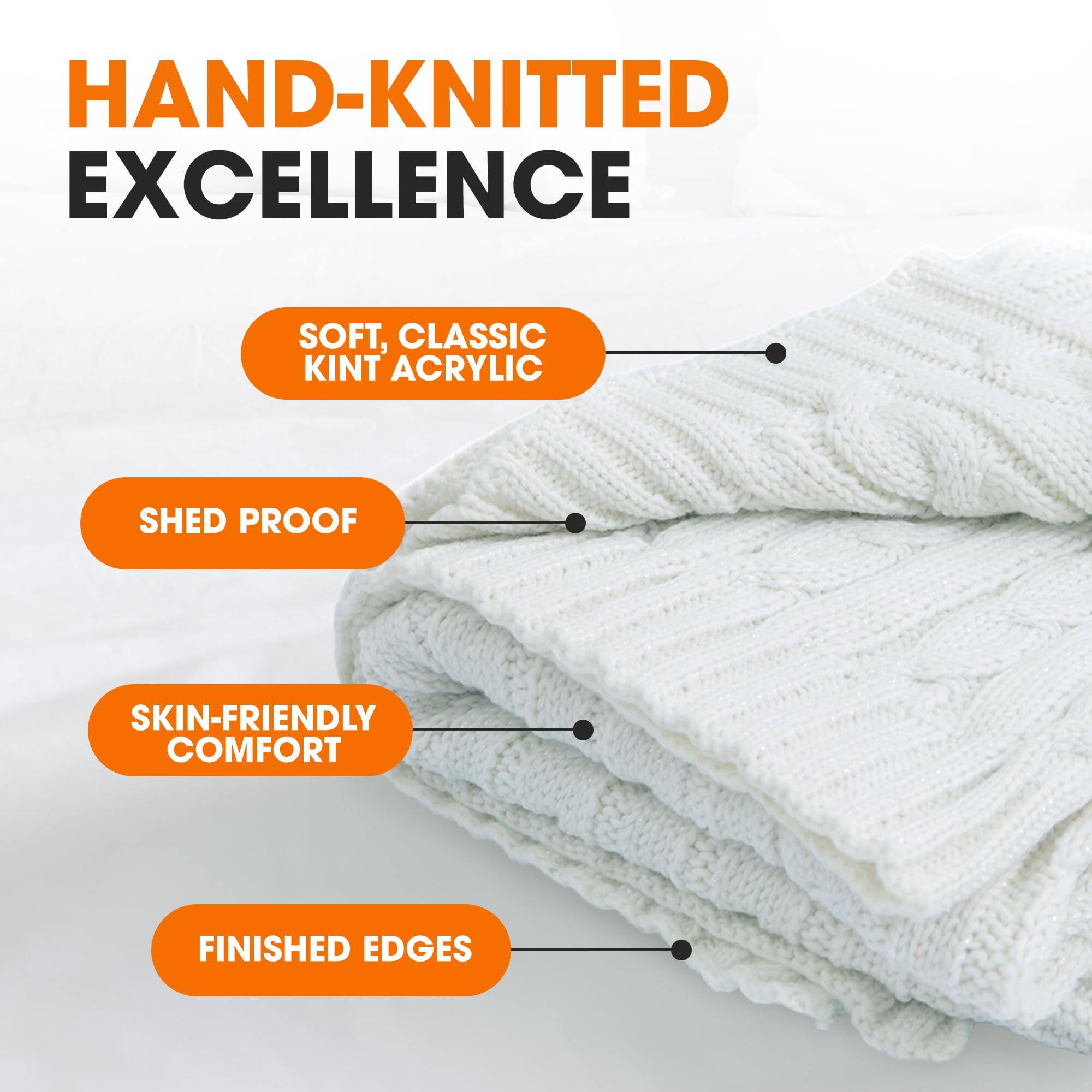 HAND-KNITTED EXCELLENCE

SOFT, CLASSIC KINT ACRYLIC

SHED PROOF

SKIN-FRIENDLY COMFORT

FINISHED EDGES