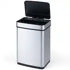 Front. Gymax - Gymax 16 Gallon Trash Can w/Dual Compartments for Bedroom Bathroom Kitchen Stay Open - Silver.