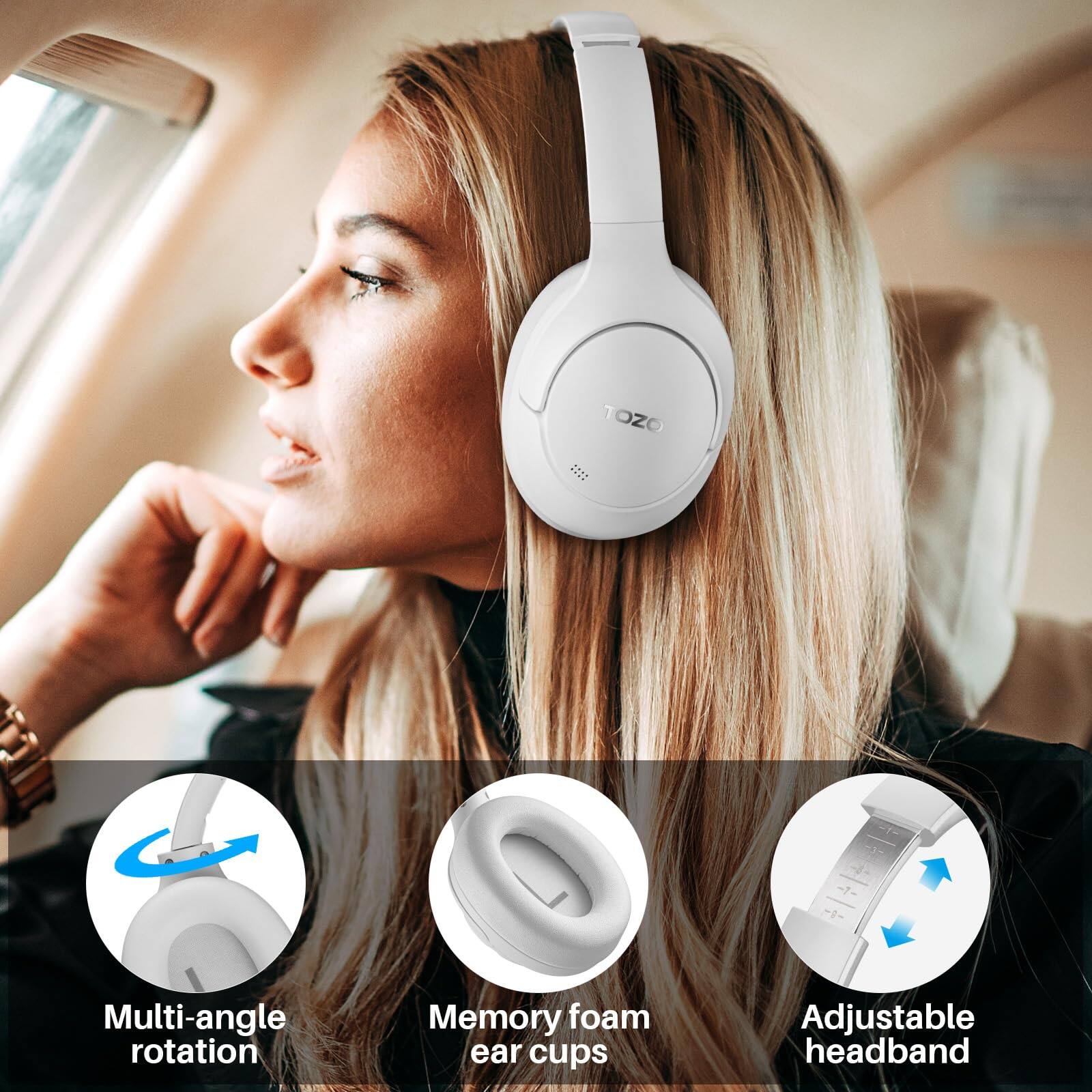 TOZO  
Multi-angle rotation  
Memory foam ear cups  
Adjustable headband