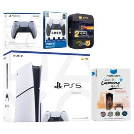 Playstation 5 Slim Disc with Extra Controller, FPS Grip Kit and MightySkins Decal Voucher + 2 Year - PlayStation 5