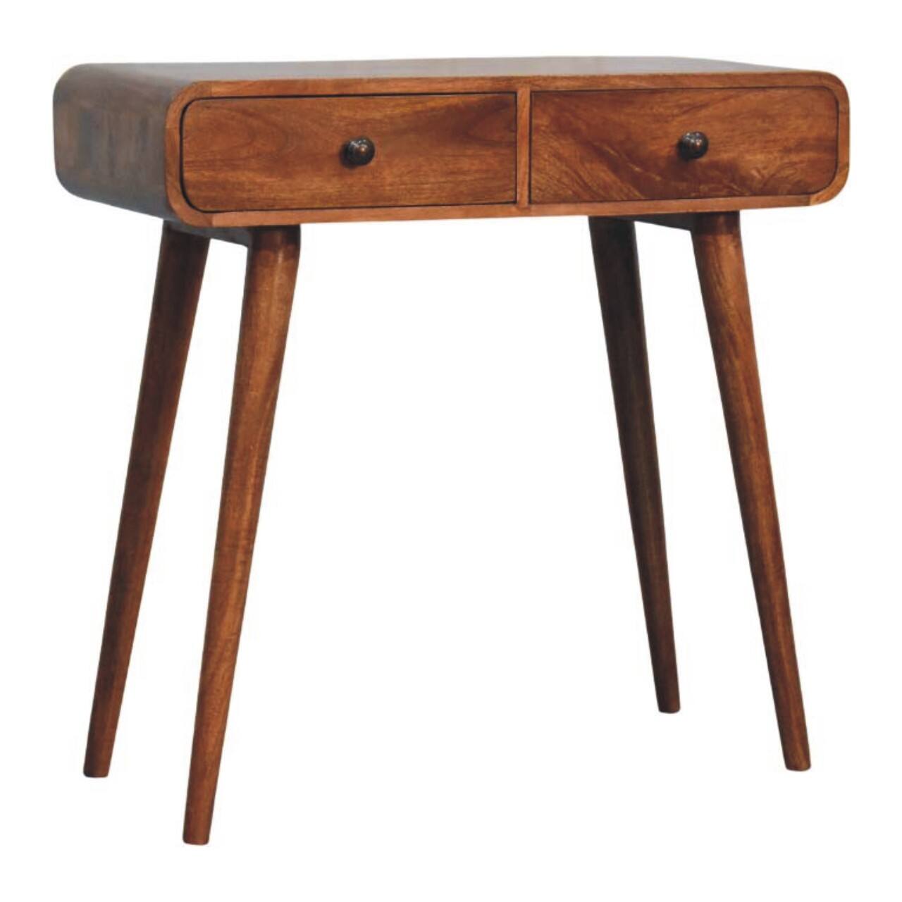 Left. Artisan Furniture - Artisan Furniture Solid Wood Curved Two Drawer Console Table, Brown - Brown.