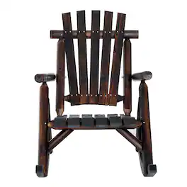 Outsunny - Wooden Rocking Chair, Single-Person Rustic Adirondack Rocker with Slatted Seat, High Backrest, Armrests for Patio - Brown
