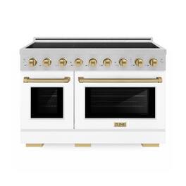 ZLINE - Autograph 48 in. 6.7 cu. ft. Paramount Freestanding Induction Range in Satin Steel with White Doors and Bronze Accents - Matte White