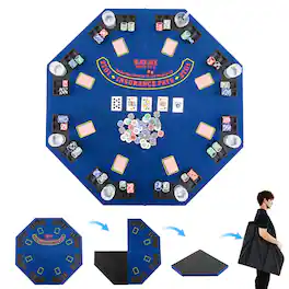 Gymax - 8-Player Portable Poker Table Top w/Cup Holders & Chip Trays Carrying Bag - Blue