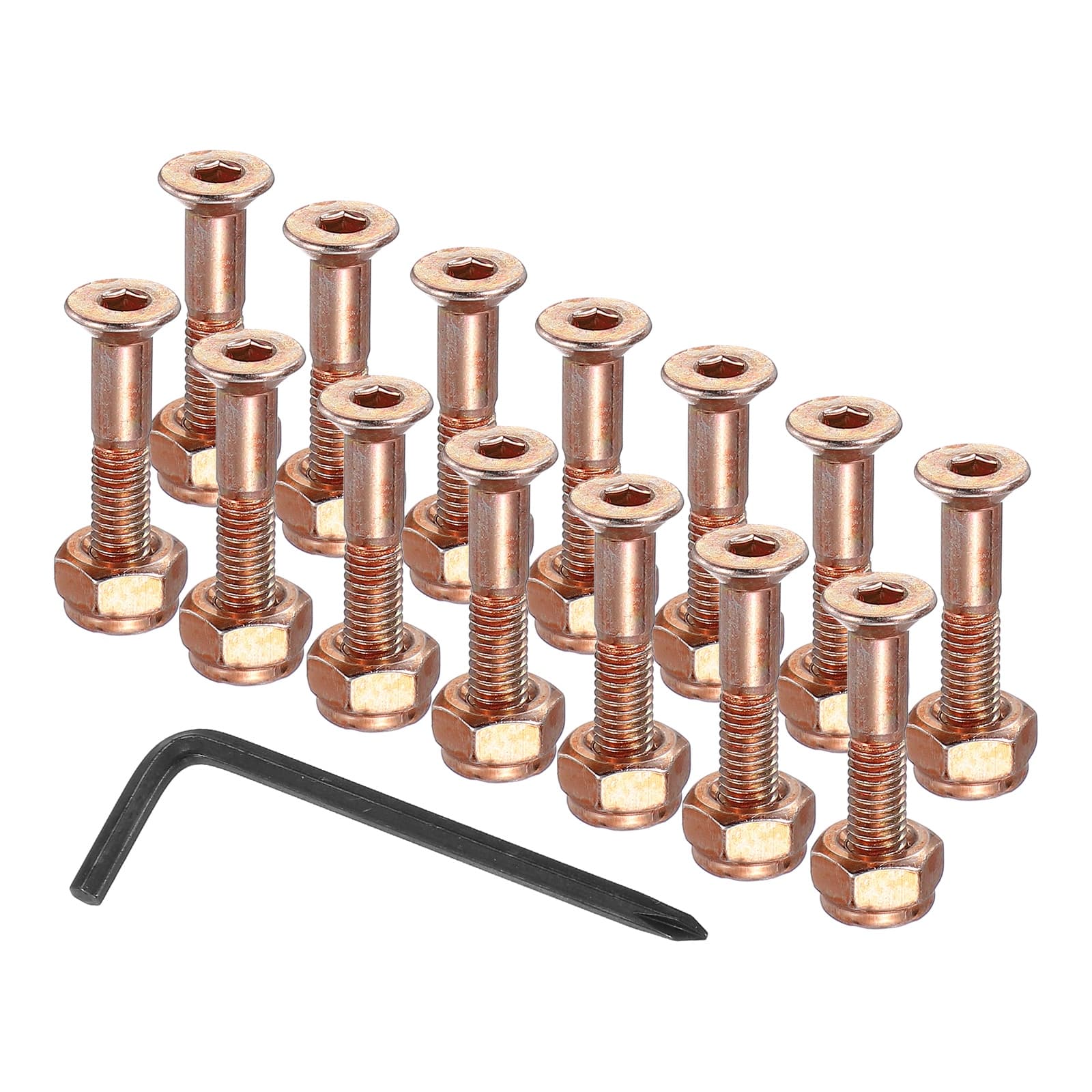 Unique Bargains - 13.5 mm/0.5" Skateboard Hardware Kit, 16pcs Mounting Screws Bolts Nuts Set with Hex Key for Cruiser - Orange