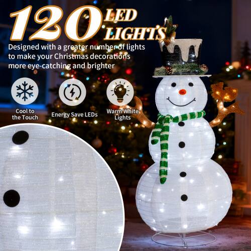 120 LED LIGHTS  
Designed with a greater number of lights to make your Christmas decorations more eye-catching and brighter  

- Cool to the Touch  
- Energy Save LEDs  
- Warm White Lights