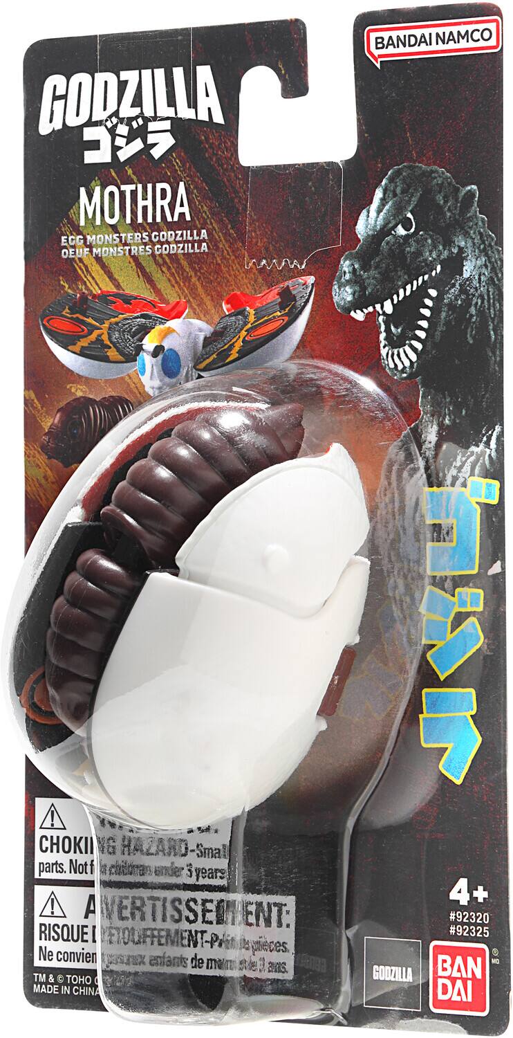 GODZILLA, MO THRA, EGG MONSTERS, GODZILLA, OEUF MONSTRES, GODZILLA, BANDAI NAMCO, CHOKING HAZARD-Small parts. Not for children under 3 years! Avertissement: RISQUE D'ETOUFFEMENT-P Ne convient pas aux enfants de moins de 3 ans. TM & C 2000 MADE IN CHINA, 4+, #92320, #92325, MO GOOZILLA, BAN DAI.