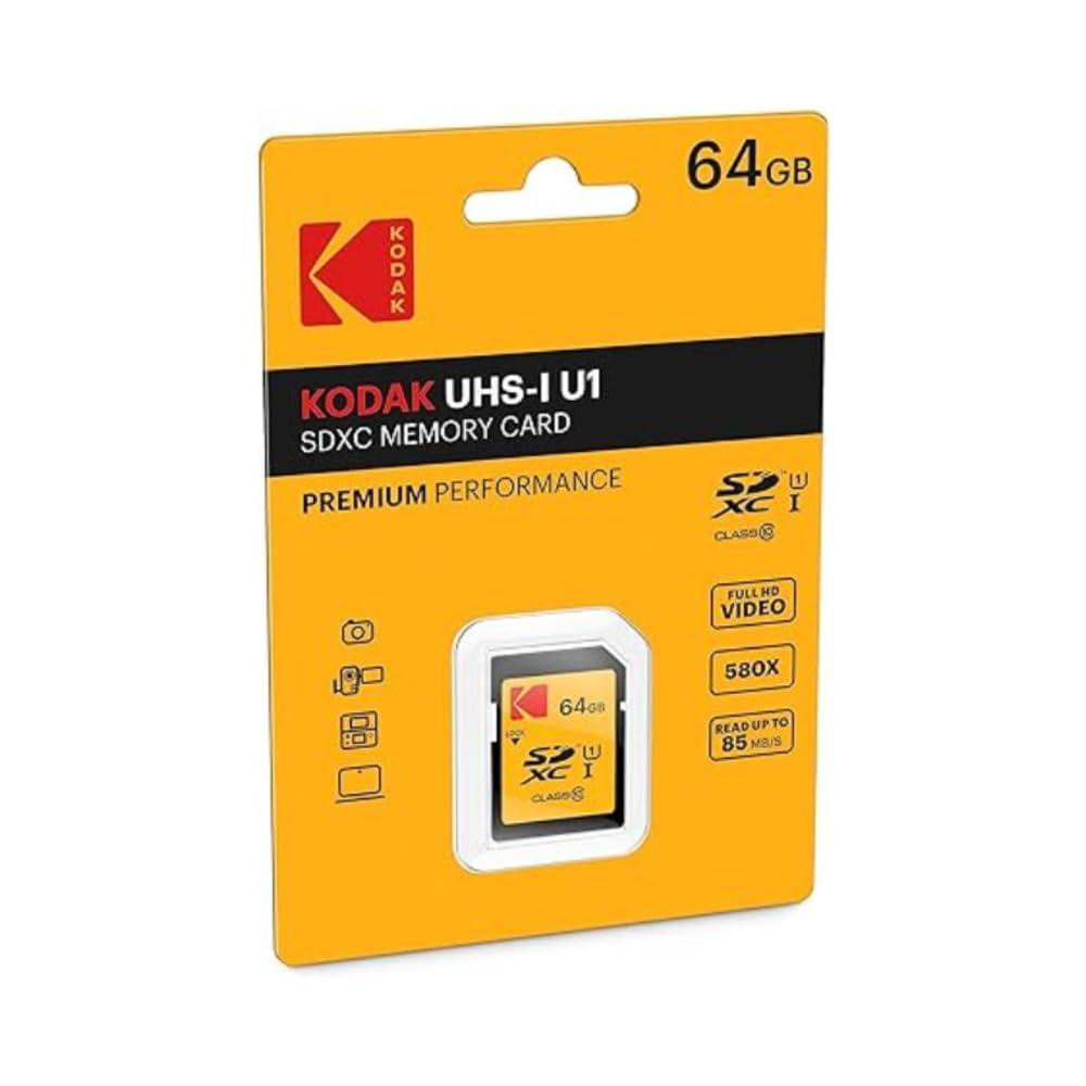 64GB KODAK UHS-I U1 SDXC MEMORY CARD PERFORMANCE PREMIUM XC I CLASS  
FULL HD VIDEO  
64GB U XC ass8  
580X READ UP TO 85 MB/S
