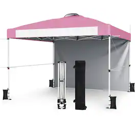 Costway - 10'x10'Commercial Pop-up Canopy Tent Sidewall Folding Market Patio - Pink