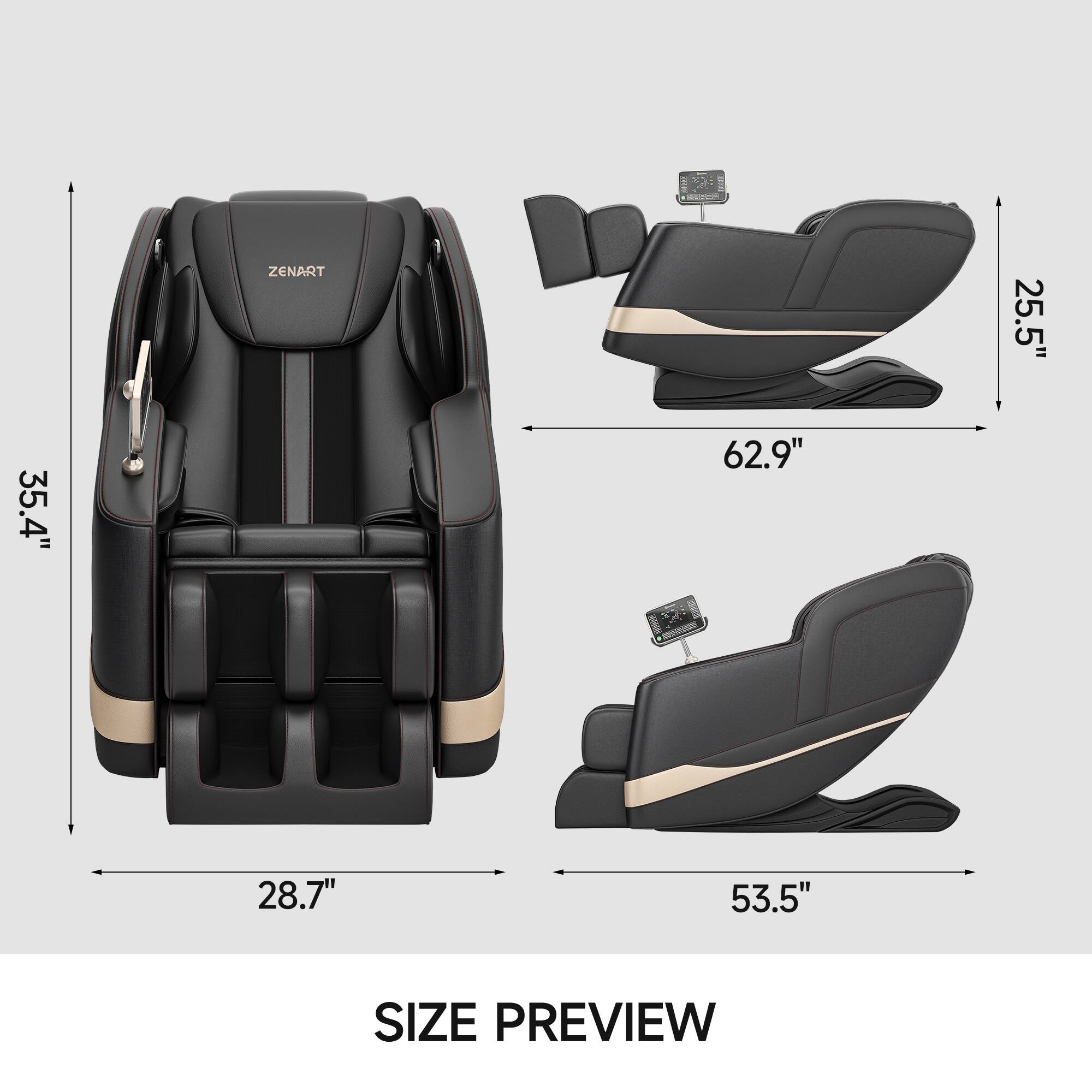 ZENART  
SIZE PREVIEW  

- Height: 35.4"  
- Width: 28.7"  
- Depth: 62.9"  
- Seat Height: 25.5"  
- Seat Width: 53.5"