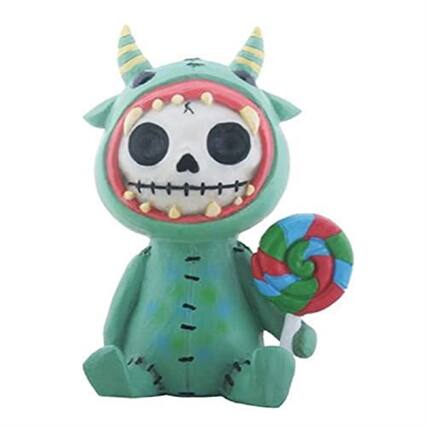 Front. Pacific Trading - Furrybones Mogu Skeleton in Green Monster Costume Holding Lollipop Figurine - Green.