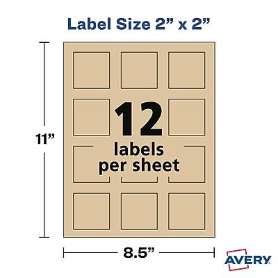 Label Size: 2" x 2"  
12 labels per sheet  
Sheet Size: 8.5" x 11"  
AVERY