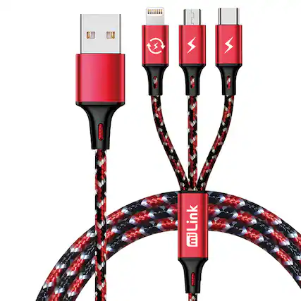 Front. miLink - 6ft. 3-in-1 (microUSB, Type-C, 8-pin) Charging Cable.