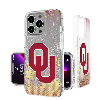 Front. Keyscaper - Oklahoma Sooners Linen Logo iPhone Glitter Case - 13 - Multicolor.