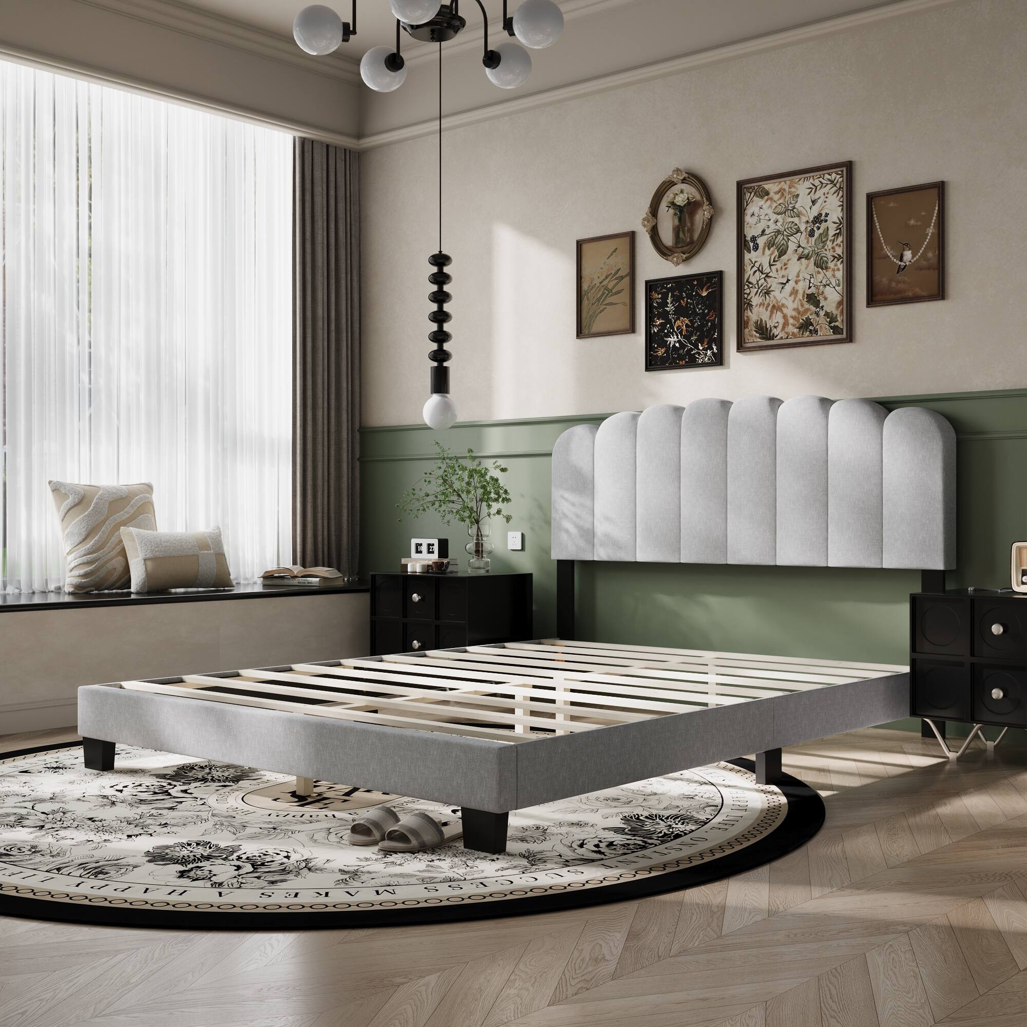 Alt View 10. Famapy - Famapy Upholstered Bed Frame: Curved Headboard, Reinforced Slats & High Load - Bearing - White.