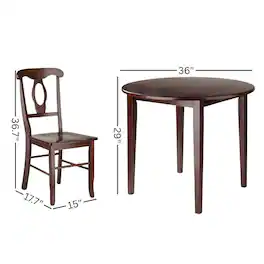 FurniFact - Drop Leaf Table And Chairs, Small Round Dining Set With 2 Seats - Walnut