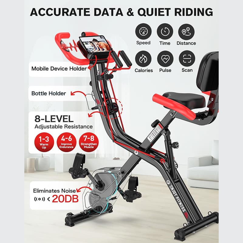 Pooboo Folding Exercise Bike,Indoor Cycling Magnetic X Bike with 8