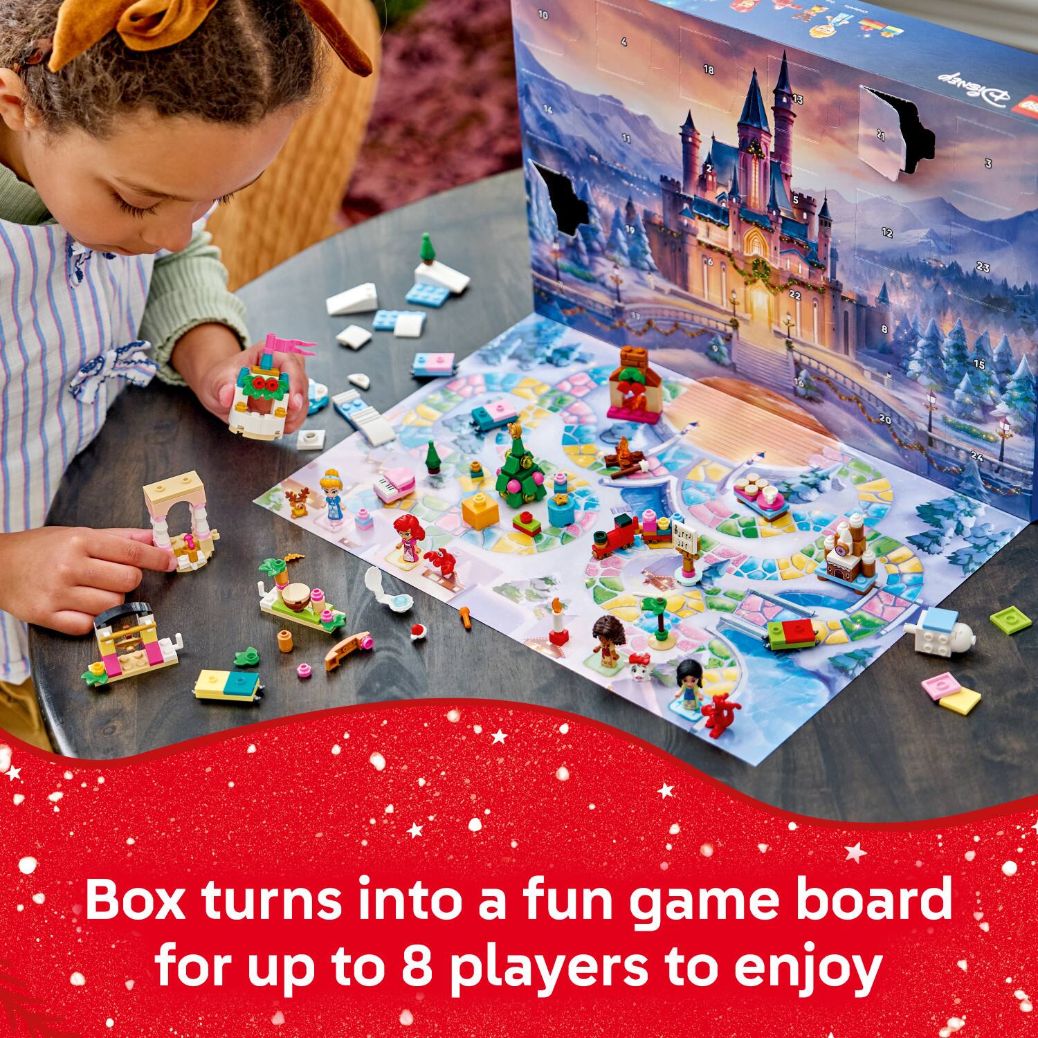Box turns into a fun game board for up to 8 players to enjoy
