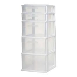Homz - Plastic 5 Drawer Medium Home Storage Cart - White frame with clear drawer
