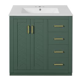 Boyel Living - 30 Inch Bathroom Vanity with Ceramic Sink Solid Wood Frame 3 Drawers - Green