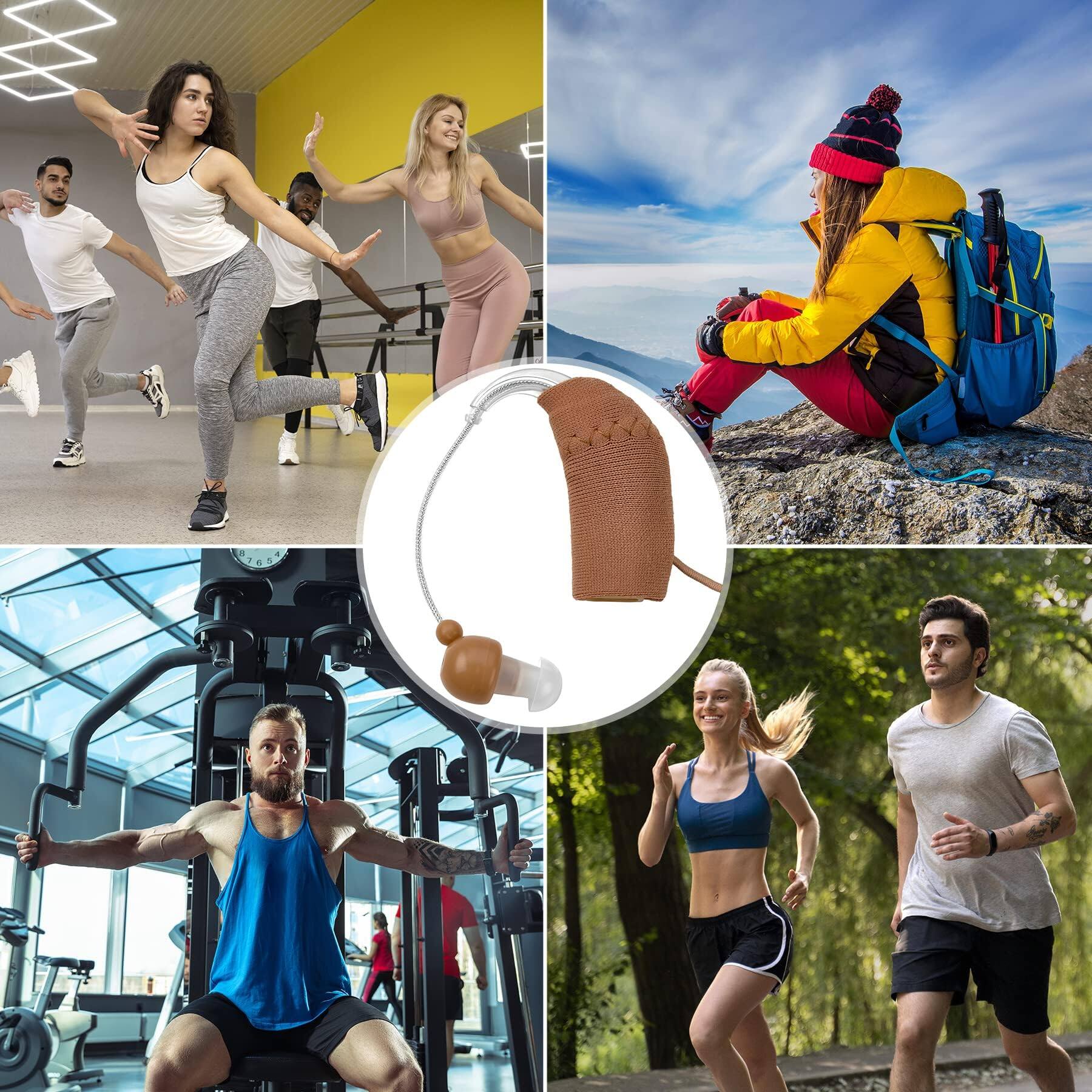 Alt View 5. MEDca - Hearing Aid Protectors and Clip - Corded Fabric Cover with Clasp Protects from Dirt Dust Sweat & Moisture - Brown.