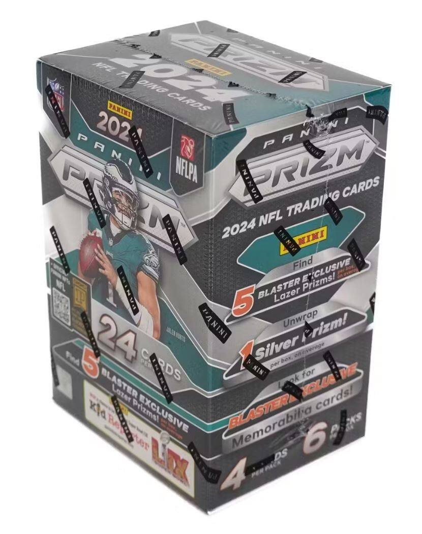 2024 NFL TRADING CARDS  
PANINI PRIZM  
MINI  
Find EXCLUSIVE BLASTER Prizms!  
Unwrap 5 Silver Prizm!  
24 CARDS  
5 BLASTER EXCLUSIVE  
6 Memorabilia cards!  
4 PACKS  
100 DS  
KIA REPORTER  
LIX