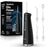 AquaSonic - Elite Flosser - Rechargeable Water Flosser with 4 Tips - Oral Irrigator with 4 Modes - Portable & Cordless - Black