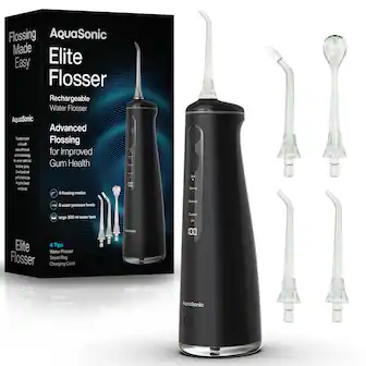 Flossing Made Easy
AquaSonic Elite Flosser
Rechargeable Water Flosser
Advanced Flossing for Improved Gum Health
- 4 Flossing modes
- 8 water pressure levels
- Large 300 ml water tank
4 Tips
Water Flosser
Travel Bag
Charging Cord
AquaSonic
Normal
Quickjet
Custom
Off
AquaSonic
