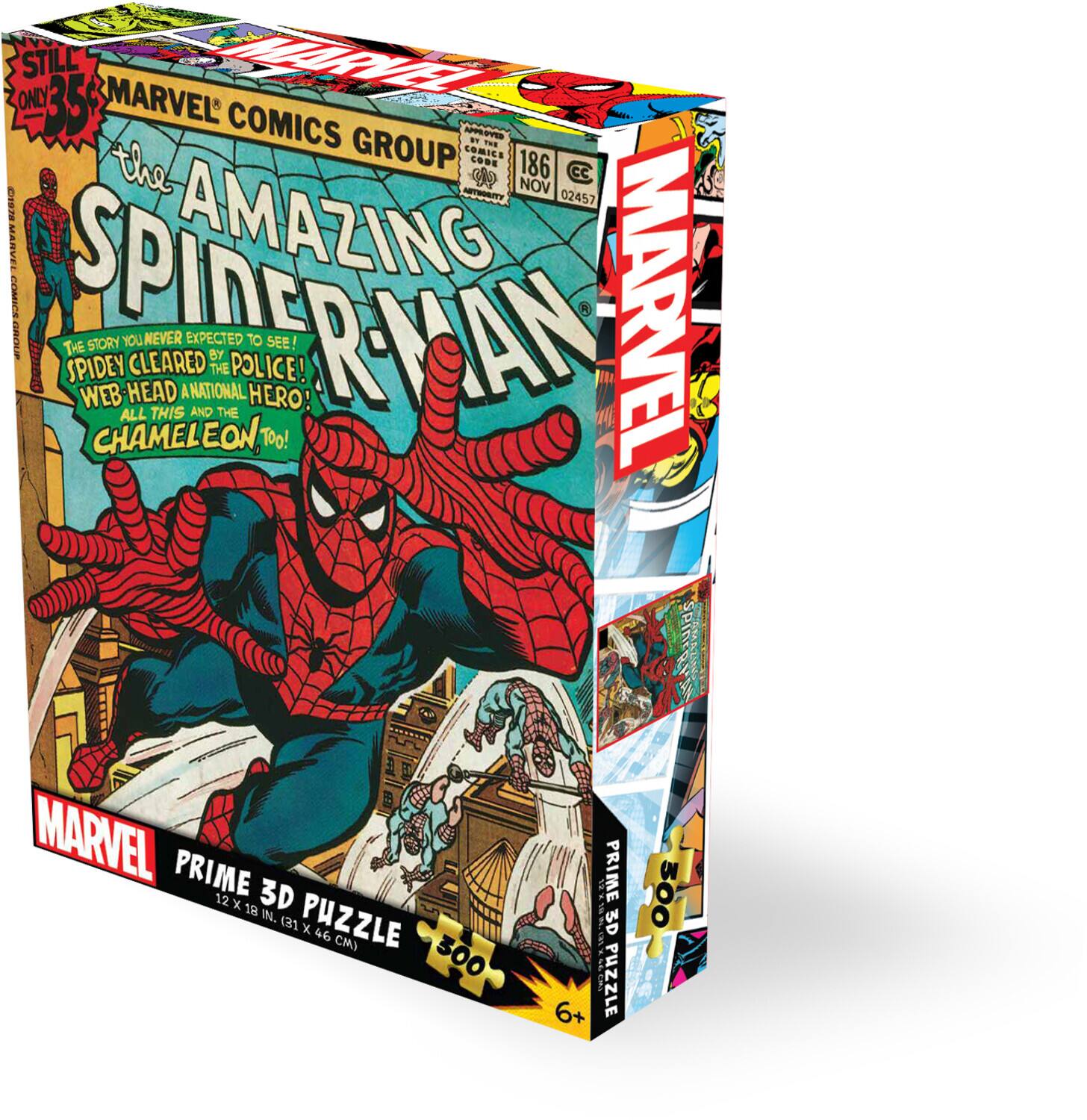 STILL MARVEL ONLY 35¢ MARVEL COMICS GROUP - COMICS "the AMAZING SPIDER-MAN" the CODE 186 W CC NOV 02457 THE STORY YOU NEVER EXPECTED TO SEE! SPIDEY CLEARED BY THE POLICE! WEB HEAD ANATIONAL HERO! ALL THIS AND THE CHAMELEON TOO! MARVEL PRIME 3D PUZZLE 300 PIECES 12" X 18" (31 CM X 46 CM) 6+