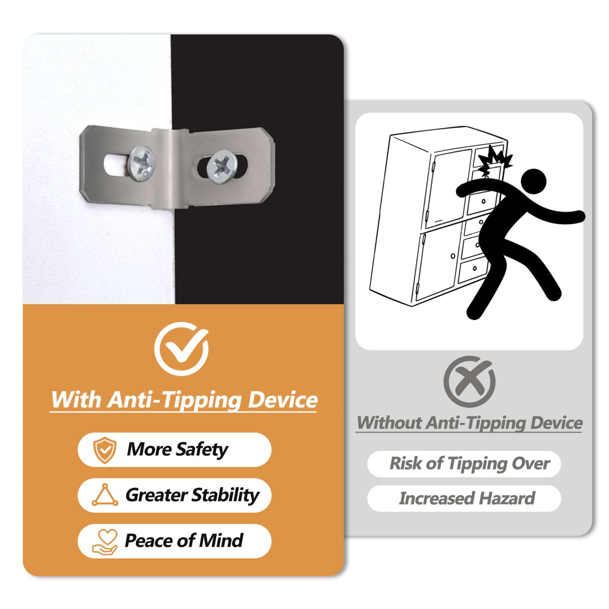 With Anti-Tipping Device  
- More Safety  
- Greater Stability  
- Peace of Mind  

Without Anti-Tipping Device  
- Risk of Tipping Over  
- Increased Hazard