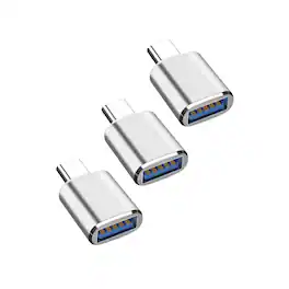 Qixxronics - USB to USB C Adapter 3-Pack, USB Female to USB-C Male Adapter Type C Converter - Silver