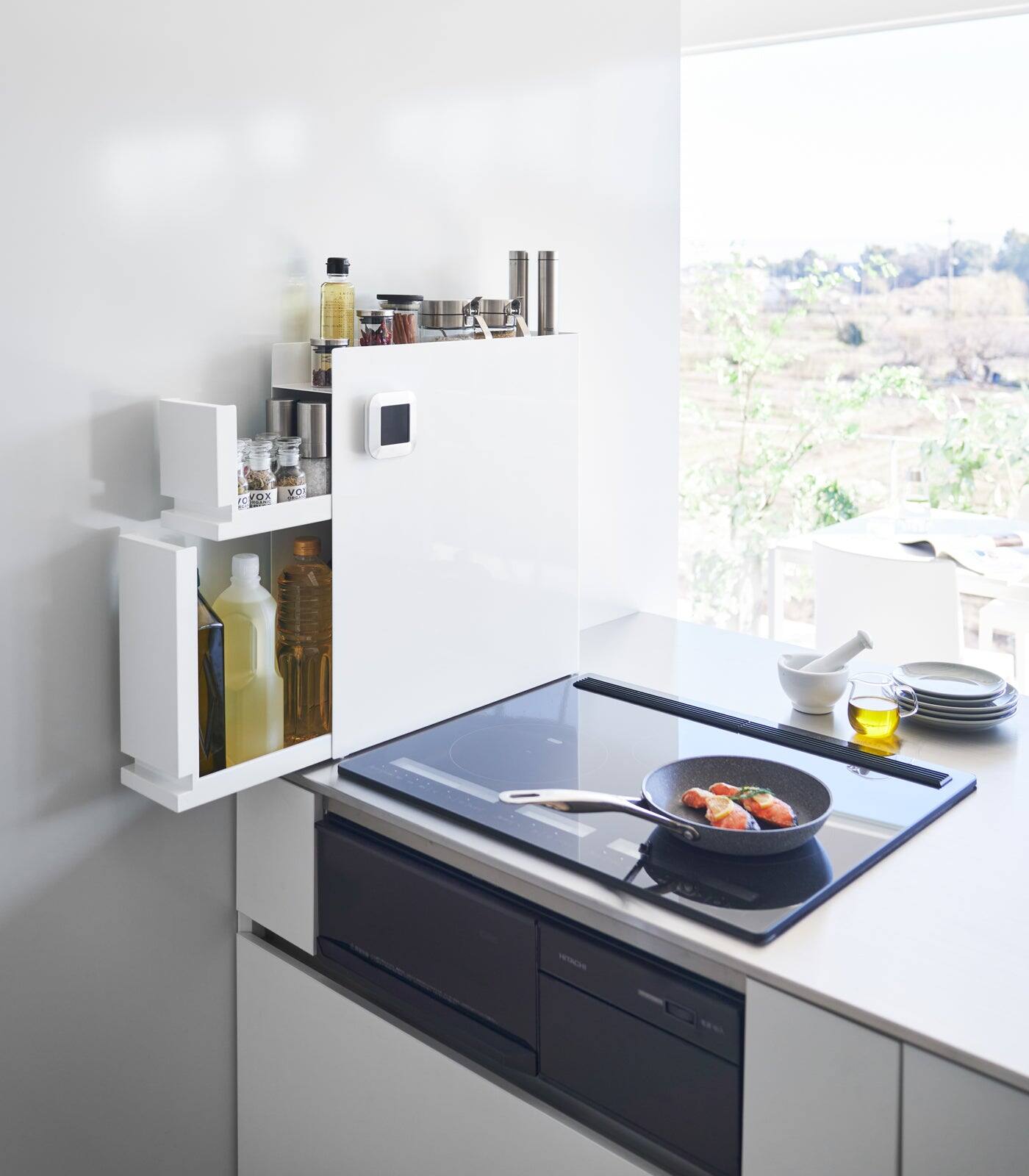 Angle. Yamazaki Home - Two-Tier Sliding Drawer Seasoning Rack - Steel - Black.
