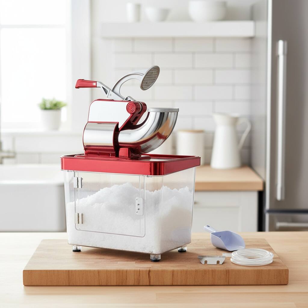 Front. Forest'nSky - ETL Approved Ice Crusher - 440 lb/hr, 300W Dual-Blade, 110V Commercial Shaved Ice Machine, Stainless Steel - Red.