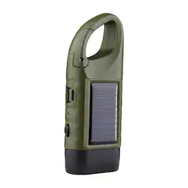 Cluzine - Solar Hand Crank Rechargeable Flashlight, 3 LED, Emergency Power Bank, Carabiner for Camping