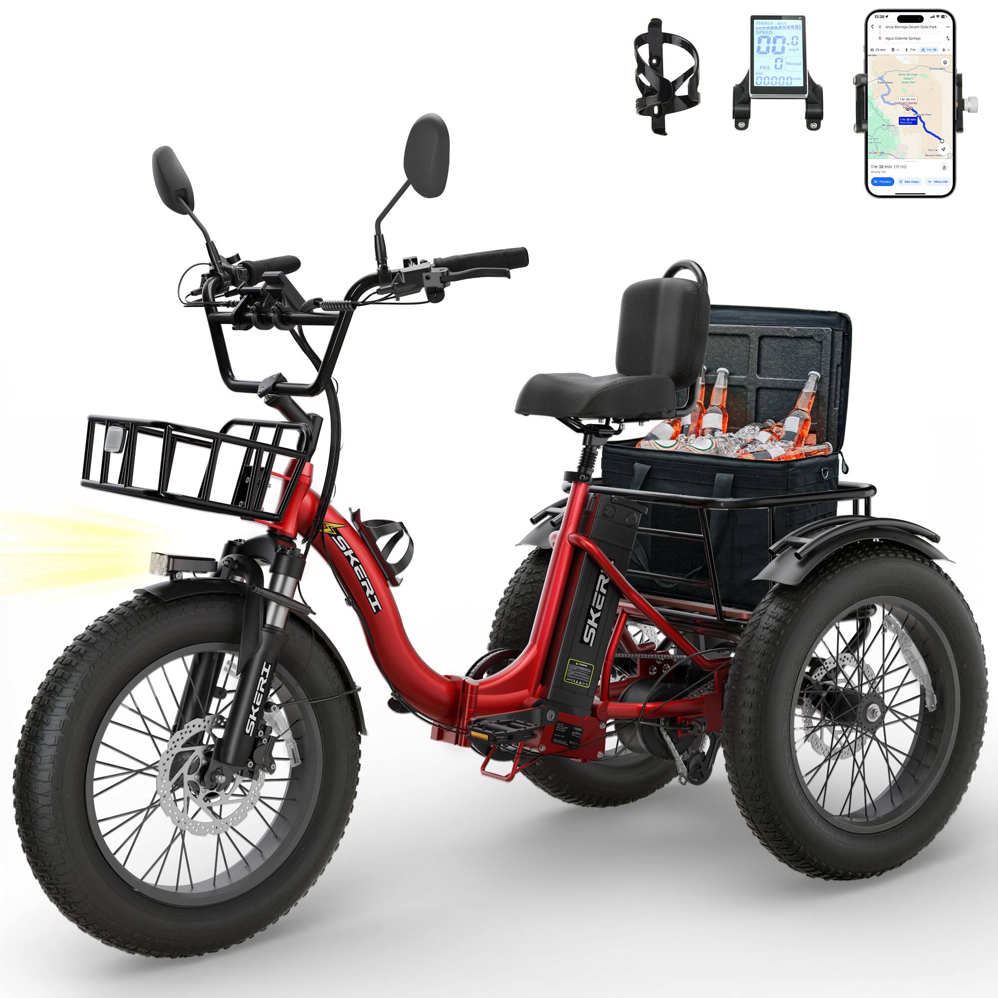 "Syedee - Electric Tricycle for Adults, 750W(Peak 1350W) Motor, 48V13Ah Battery, 20""x4"" Folding Fat Tire 3-Wheel Electric Trike - Red" price history on PriceWatchPro