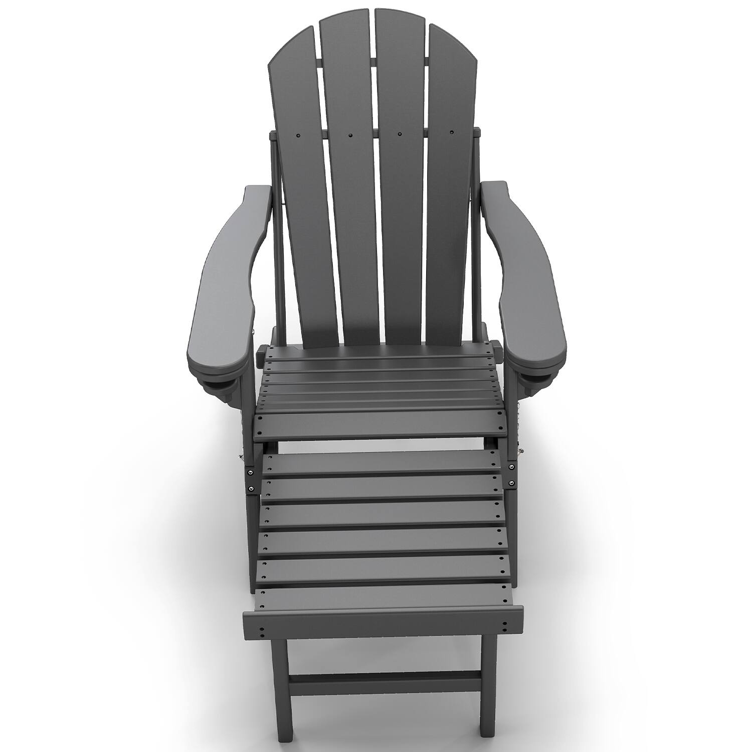 Left. FODINGHILL - Set of 2 HDPE Adirondack Chairs with Ottomans - Grey.