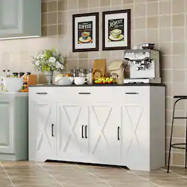 GARVEE - Sideboard Buffet Cabinet With Storage, 55in Coffee Bar Cabinet, Kitchen Buffet Storage Cabinet, Color - White & Black