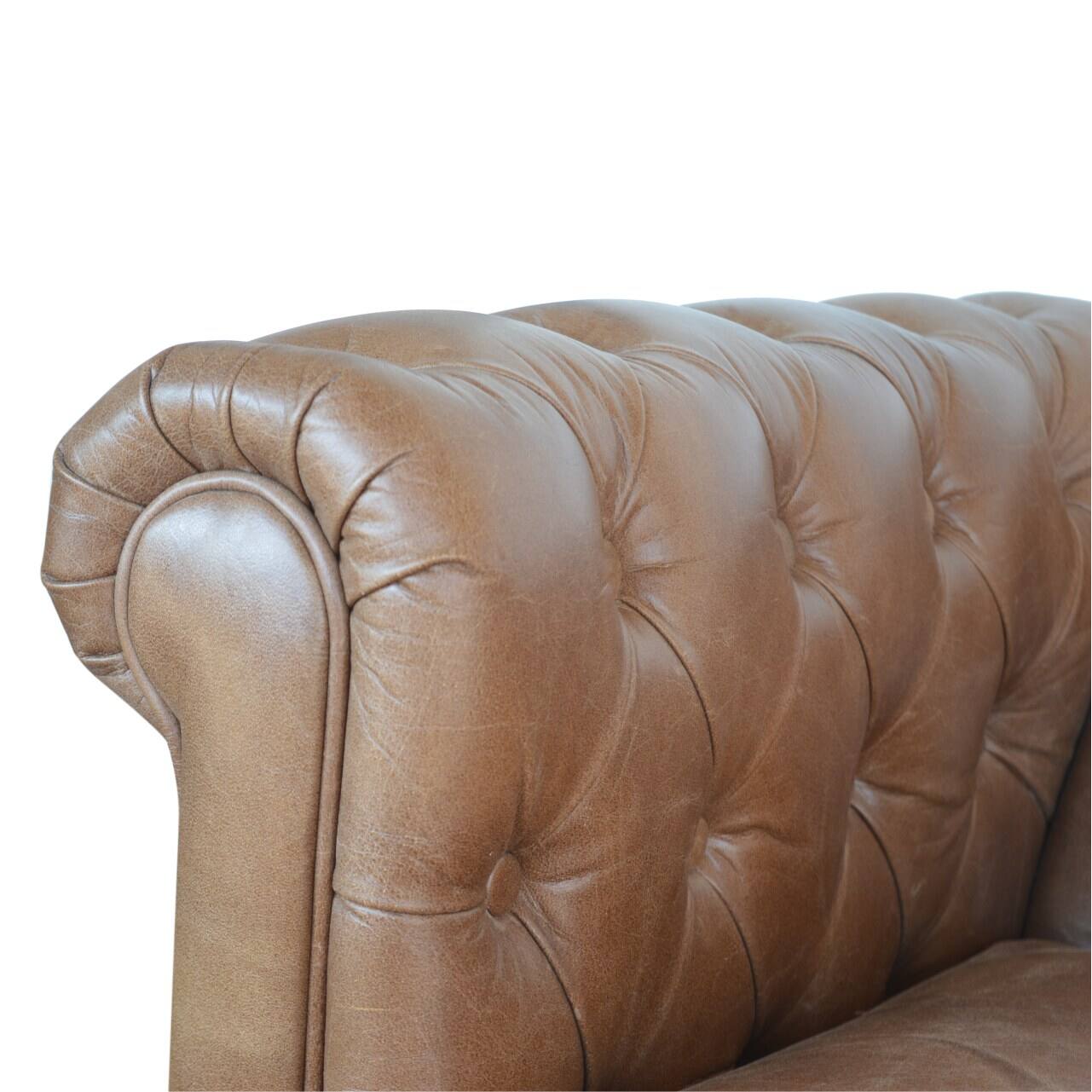 Alt View 4. Artisan Furniture - Artisan Furniture Solid Wood Buffalo Leather Chesterfield, Brown Color - Brown.