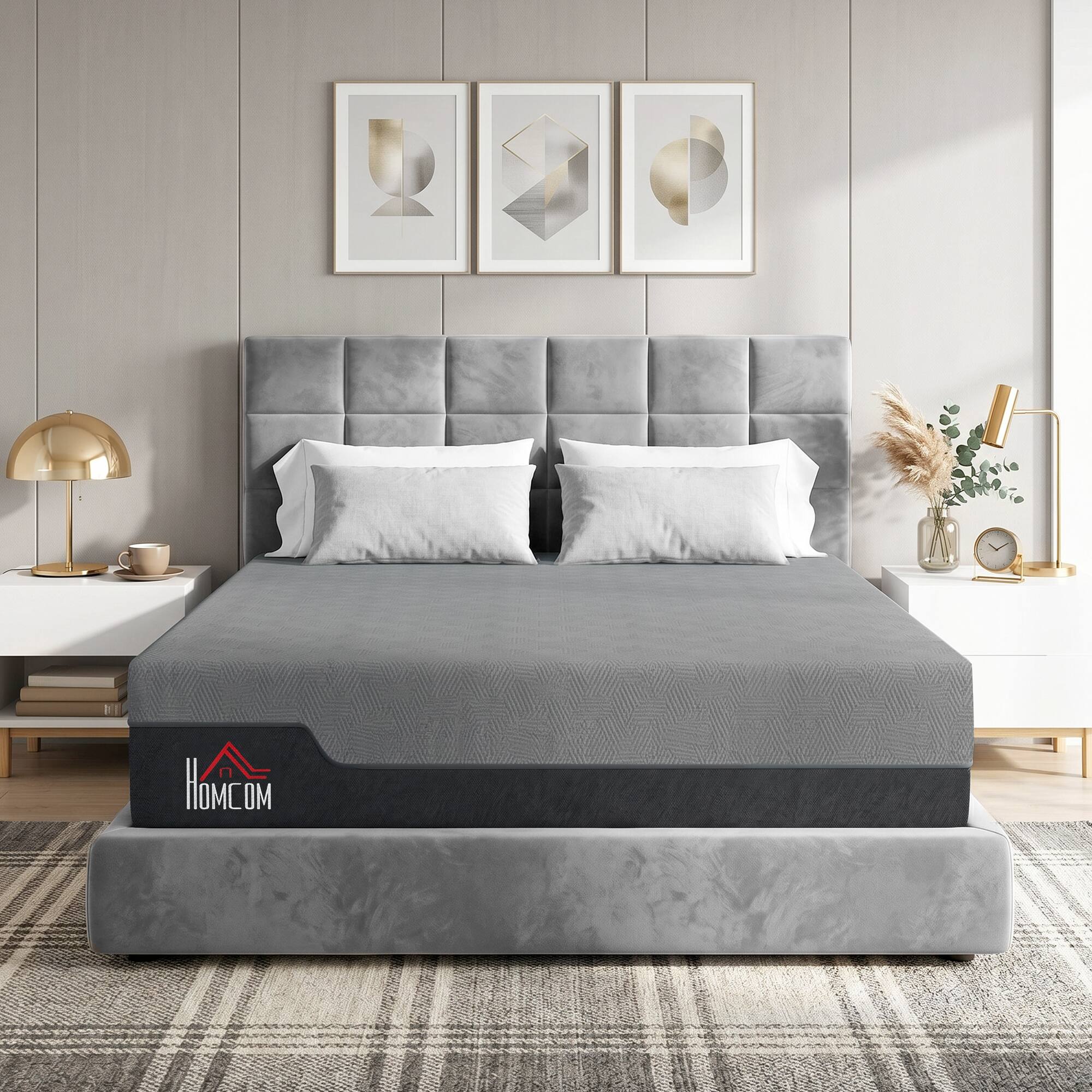 Alt View 1. Homcom - Mattress, 12 Inch Memory Foam Mattress for Pressure Relief, Graphene Gel Cooling Copper Bed in a Box - Gray.