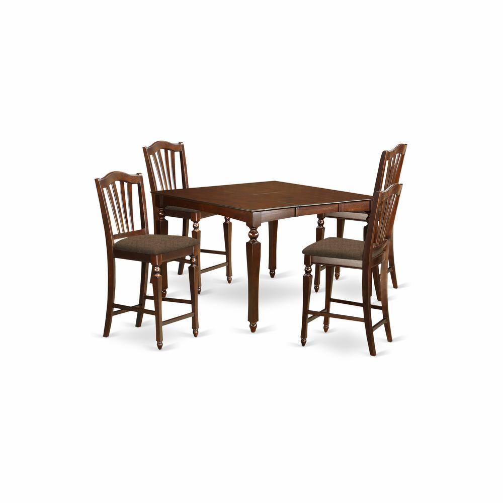 Back. East West Furniture - CHEL5-MAH-C 5 Pc counter height Dining set-Square gathering Table with 4 Stools - Mahogany.