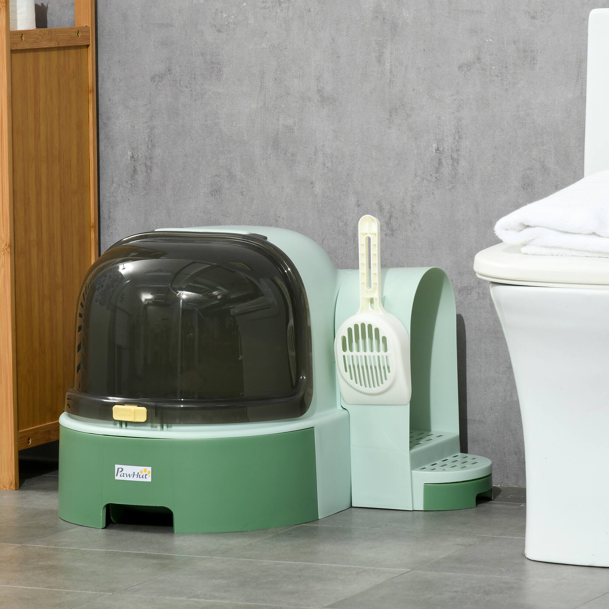 Alt View 5. Pawhut - Cat Litter Box with Lid, Covered Litter Box, Easy to Clean & Open Including Openable Front Cover, Litter Scoop - Green.