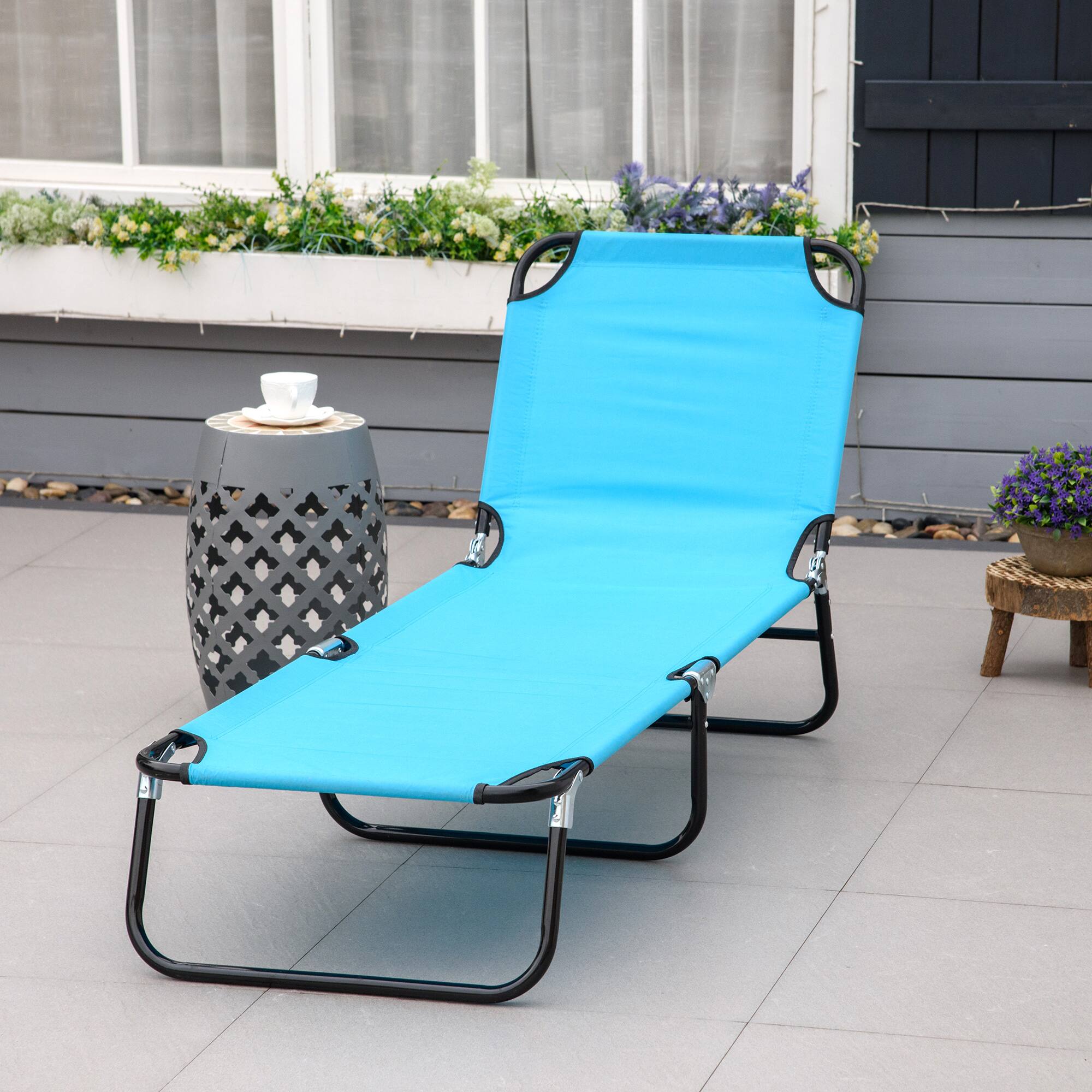 Alt View 1. Outsunny - Chaise Lounge Pool Chairs, Outdoor Sun Tanning Chairs with 5-Level Reclining Back, Steel Frame for Beach, Yard, Patio - Sky Blue.
