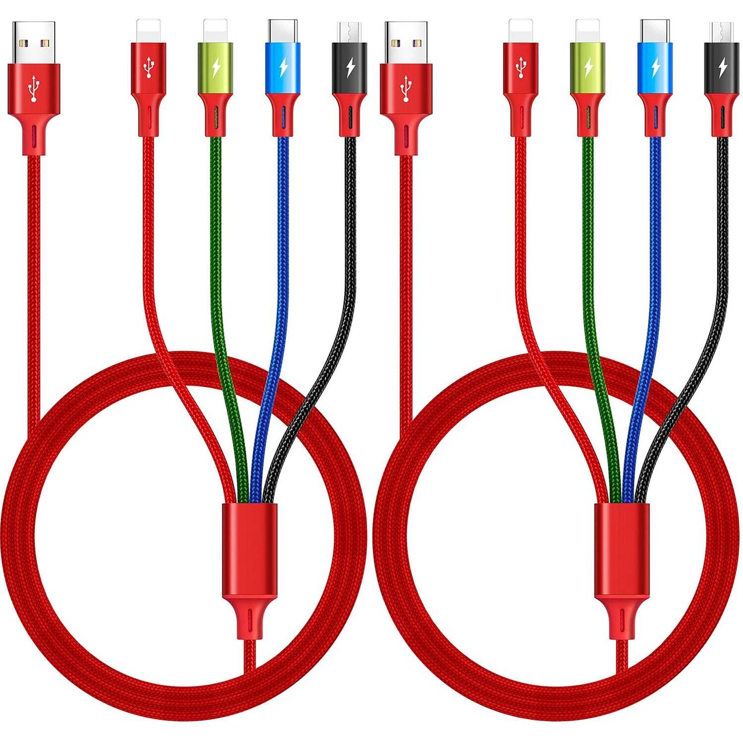 Front. MOSZAR LLC - 2-Pack 6Ft 4-in-1 Multi USB Fast Charging Cable - Red.