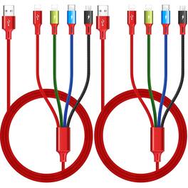 MOSZAR LLC - 2-Pack 6Ft 4-in-1 Multi USB Fast Charging Cable - Red