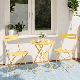 Nuu Garden - 3PCS E-Coated Metal Patio Bistro Set, Folding Bistro Table and Chairs Set - Yellow