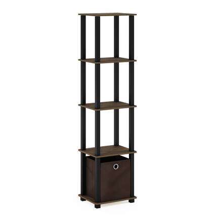 Front. Furinno - TNT No Tools 5-Tier Display Decorative Shelf with One Bin, Columbia Walnut/Black/Dark Brown - Columbia Walnut/Black/Dark Brown.
