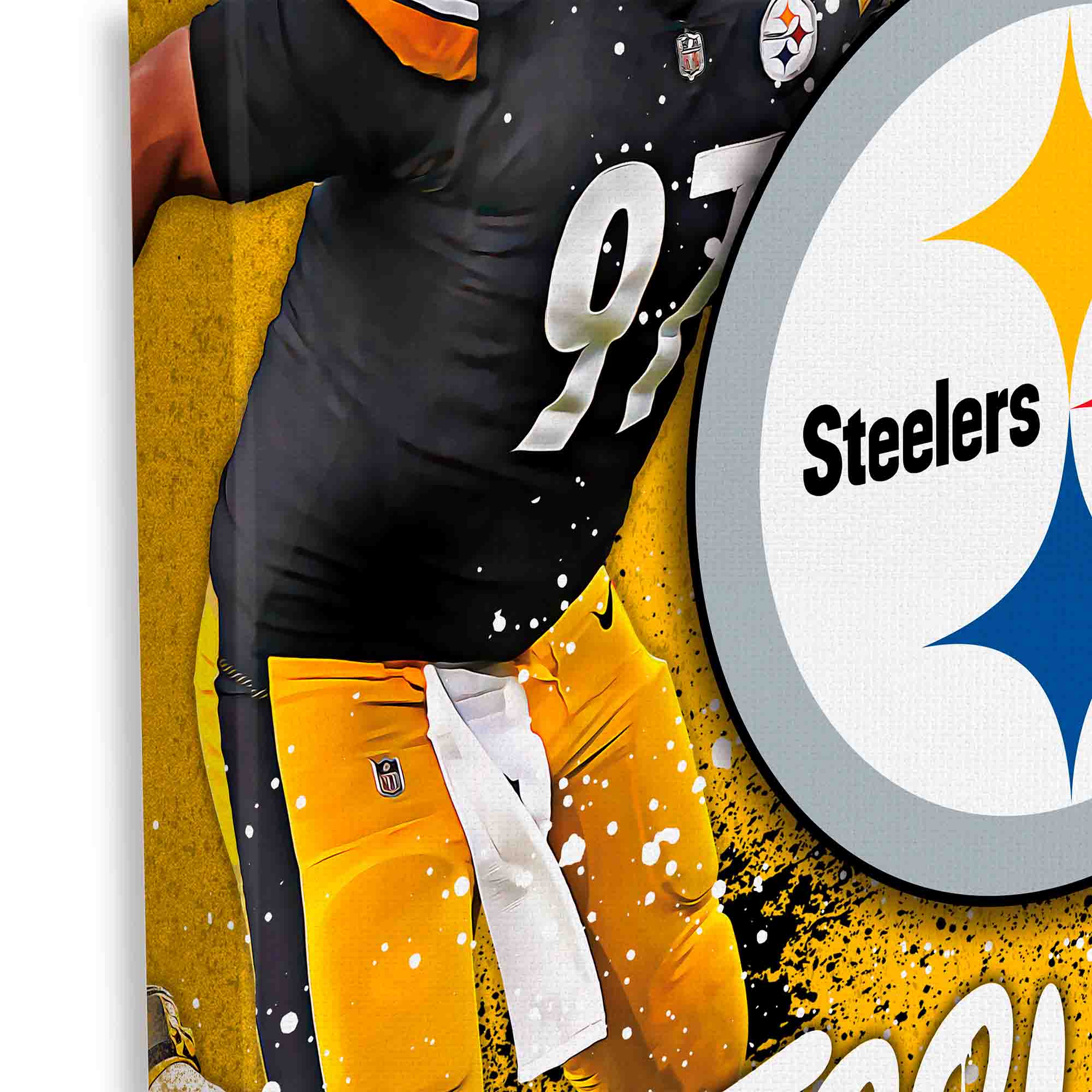 Alt View 3. Open Road Brands - Pittsburgh Steelers Cameron Heyward &-T.J. Watt 12" x 12" Logo Splash Canvas Art - Yellow.