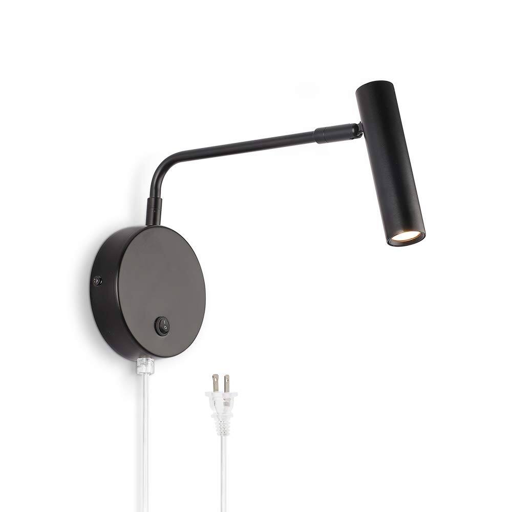 Front. TECH SAFARI - Wall Mounted Lamp Sconce Light With Plug In Cords Reading For Living Room Bedroom Warm k - Black-Plug.