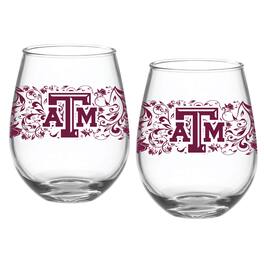 Indigo Falls - Texas A&M Aggies Two-Pack 15oz. Floral Stemless Glass Set - Multicolor