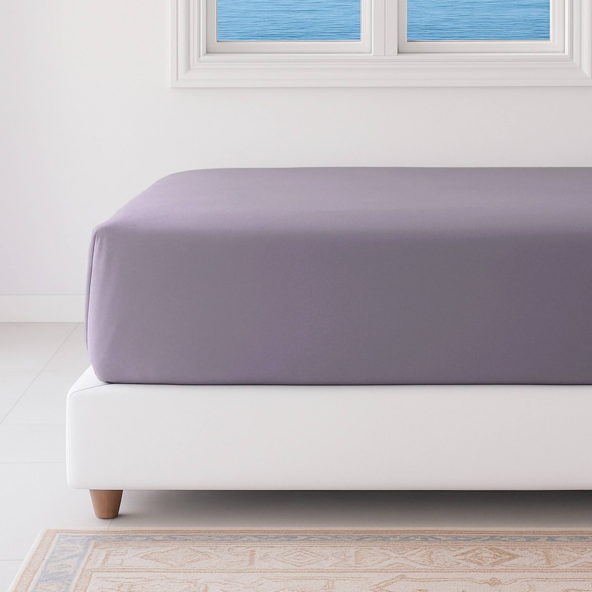 Angle. BedVoyage - Luxury 100% viscose from Bamboo Fitted Sheet - Platinum.